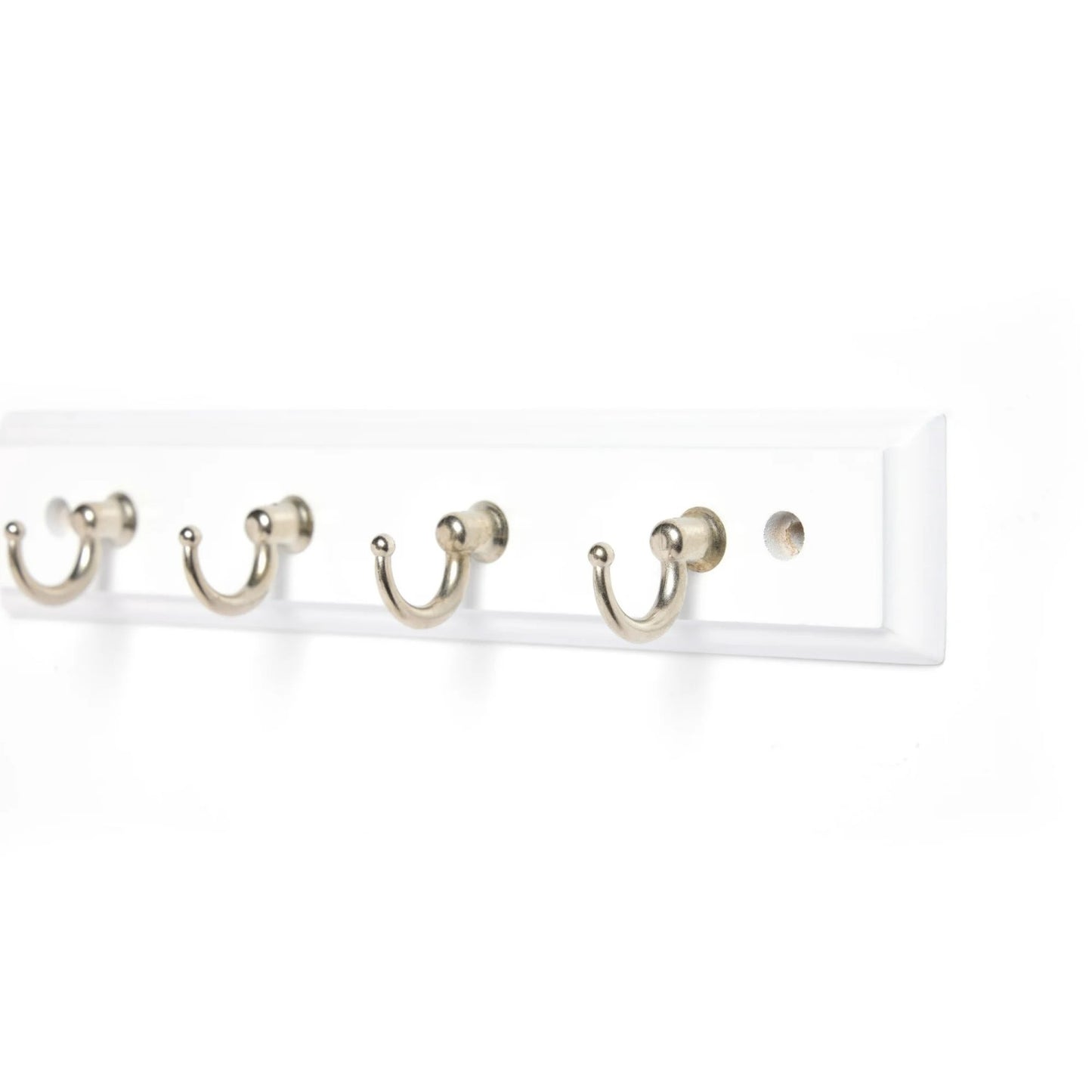 LunaLulinlk White 8.75 inch Key Rail with 4 Satin Nickel Hooks for Keys, Mail, Leashes, 2 lbs Capacity, 1 Pack