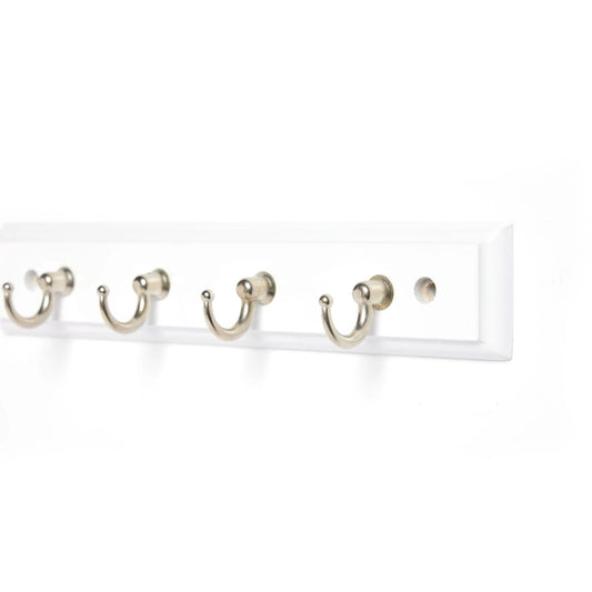 LunaLulinlk White 8.75 inch Key Rail with 4 Satin Nickel Hooks for Keys, Mail, Leashes, 2 lbs Capacity, 1 Pack