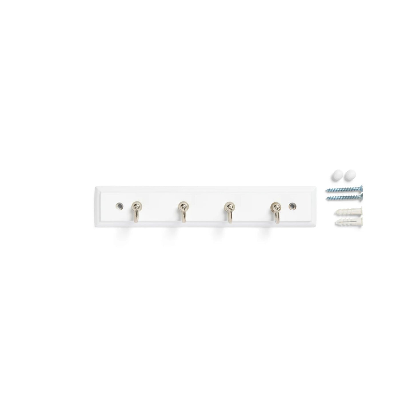 LunaLulinlk White 8.75 inch Key Rail with 4 Satin Nickel Hooks for Keys, Mail, Leashes, 2 lbs Capacity, 1 Pack
