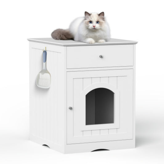 LunaLulinlk Wooden pet house cat litter box fence with drawer and side table