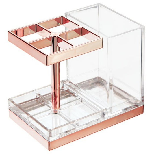LunaLulinlk Toothbrush, Toothpaste Storage Organizer Holder -Clear/Rose Gold Plastic