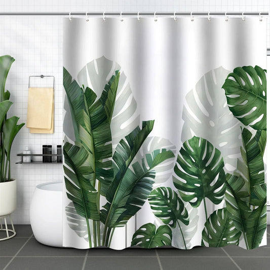 LunaLulinlk Tropical Green Plant Fabric Shower Curtain, Waterproof Washable Bathroom Decor, 72" x 72"