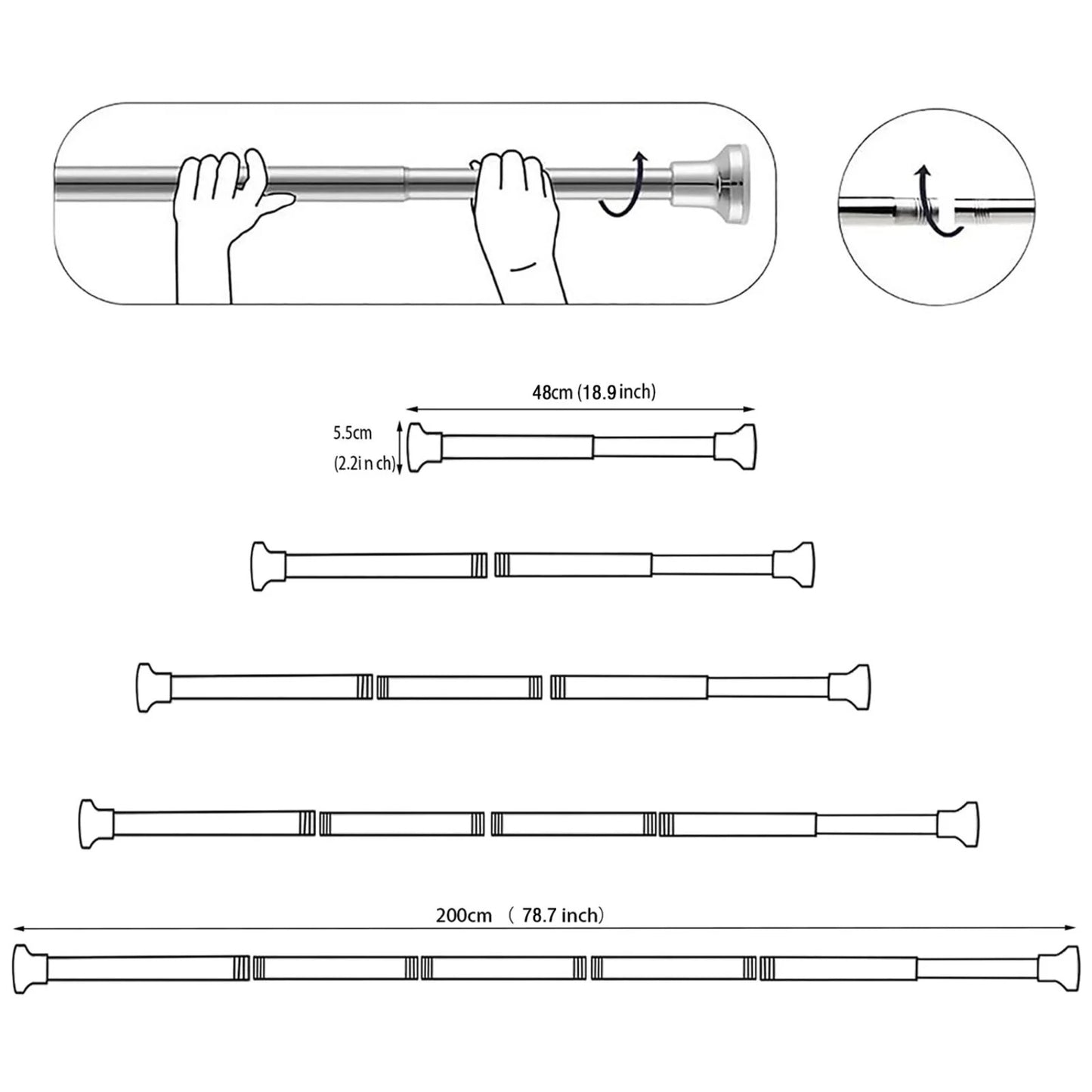 LunaLulinlk Shower Curtain Rod extendable(18-78Inch), Splice mounting design, Non-Slip, Never Rust, Tension Curtain Rod
