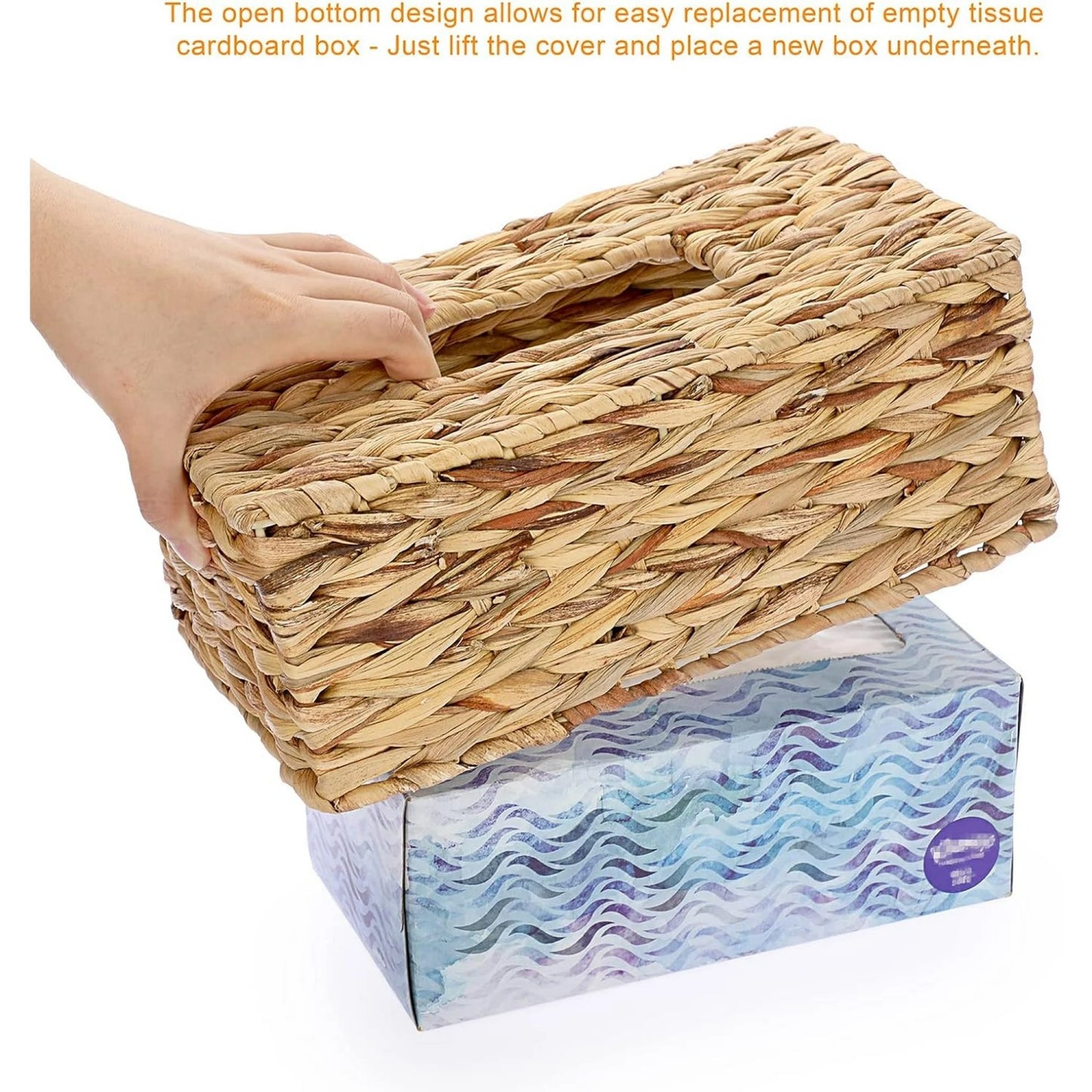 LunaLulinlk Tissue Box Cover Rectangular, Household Tissue Storage Organizer,Hand Woven Wicker Tissue Holder, 9 x 5.12 x 3.54", Natural