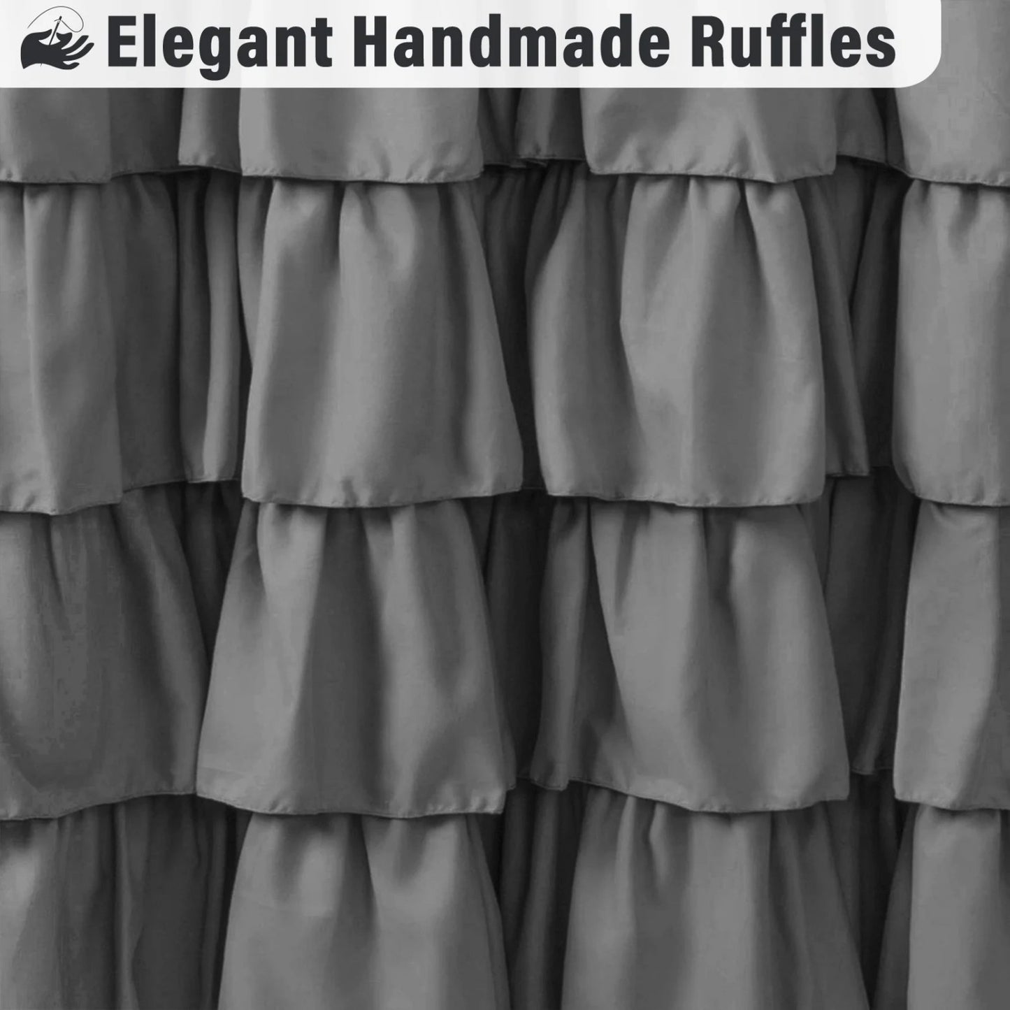 LunaLulinlk White and Gray Farmhouse Shower Curtain with Vintage Buttons Gray Ruffle Shower Curtain 72" x 72"