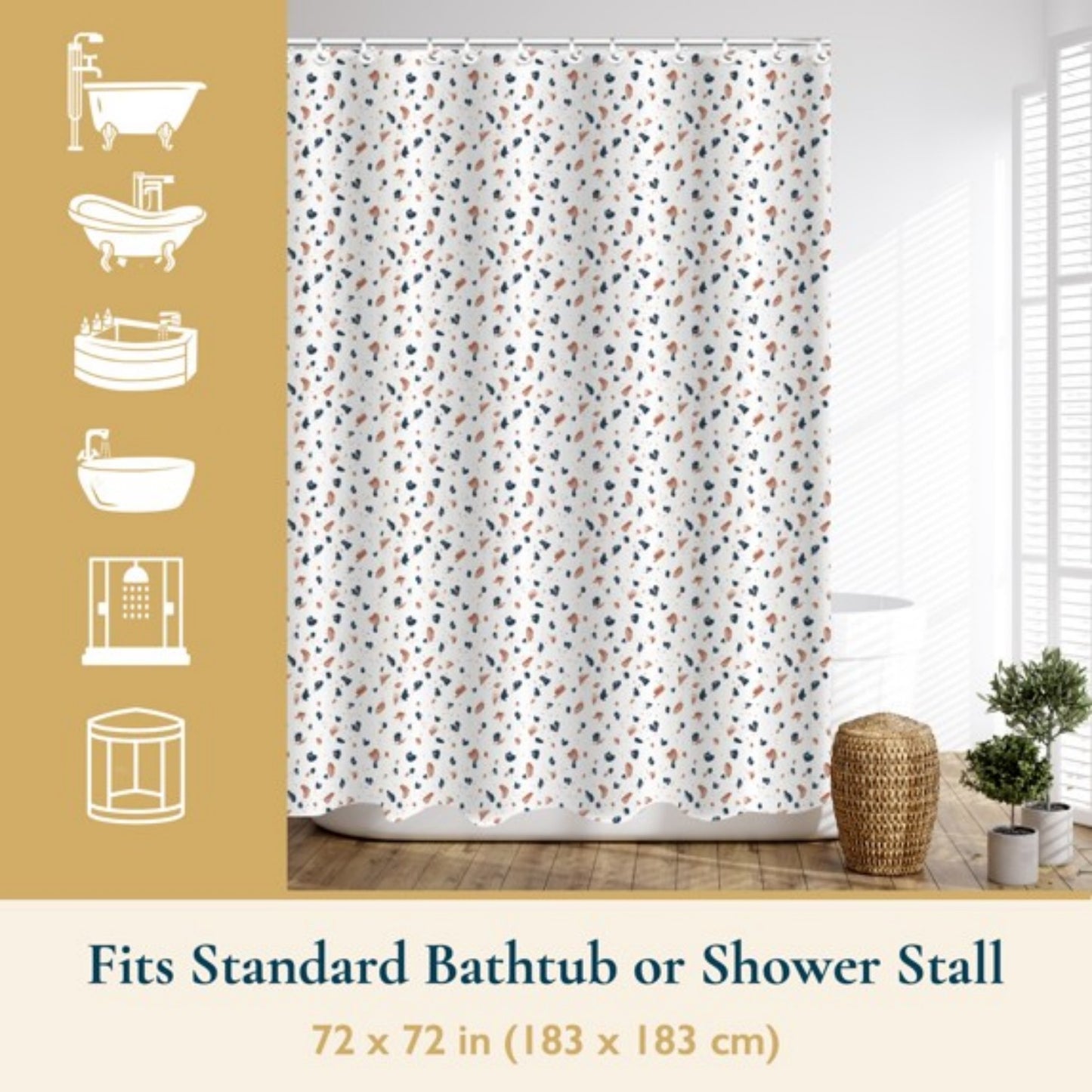 LunaLulinlk Weighted-Hem Fabric Bathroom Curtain