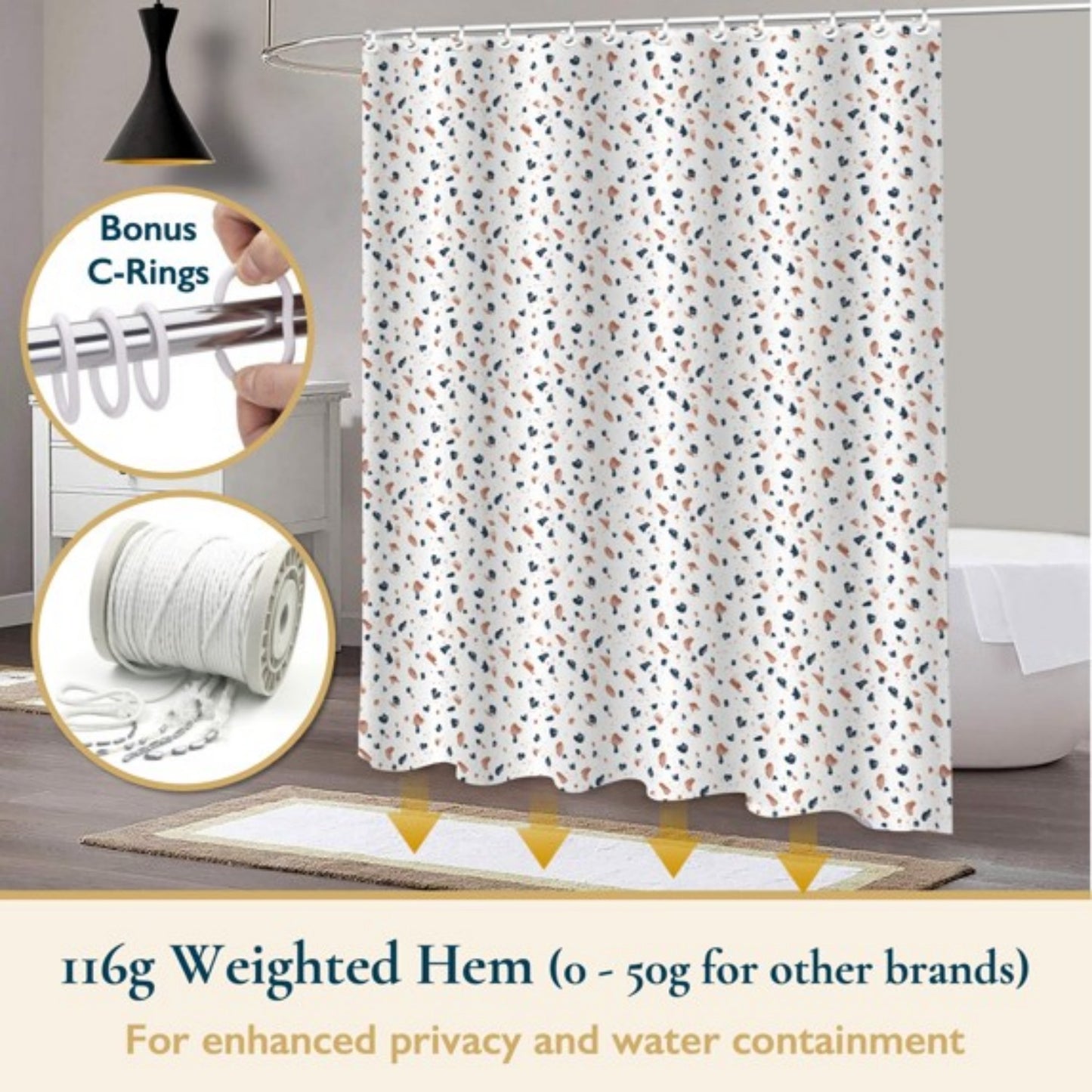 LunaLulinlk Weighted-Hem Fabric Bathroom Curtain
