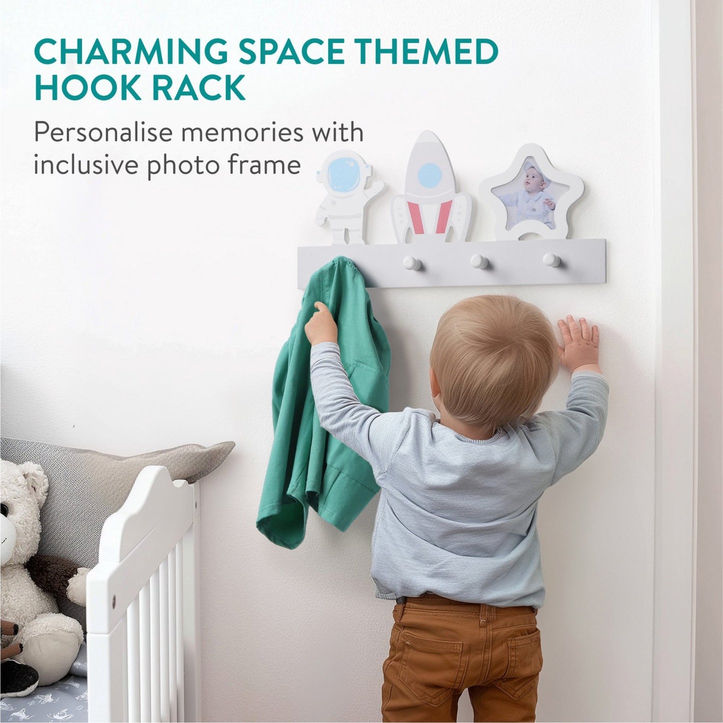LunaLulinlk Wall Mounted Coat Rack - Robust Wooden Bag Hooks with Photo Frame - Decorative Wood Racks Ideal Space Design