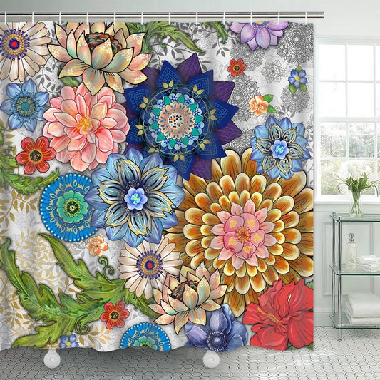 LunaLulinlk Shower Curtain, Boho Floral Waterproof Fabric Bathroom Curtain