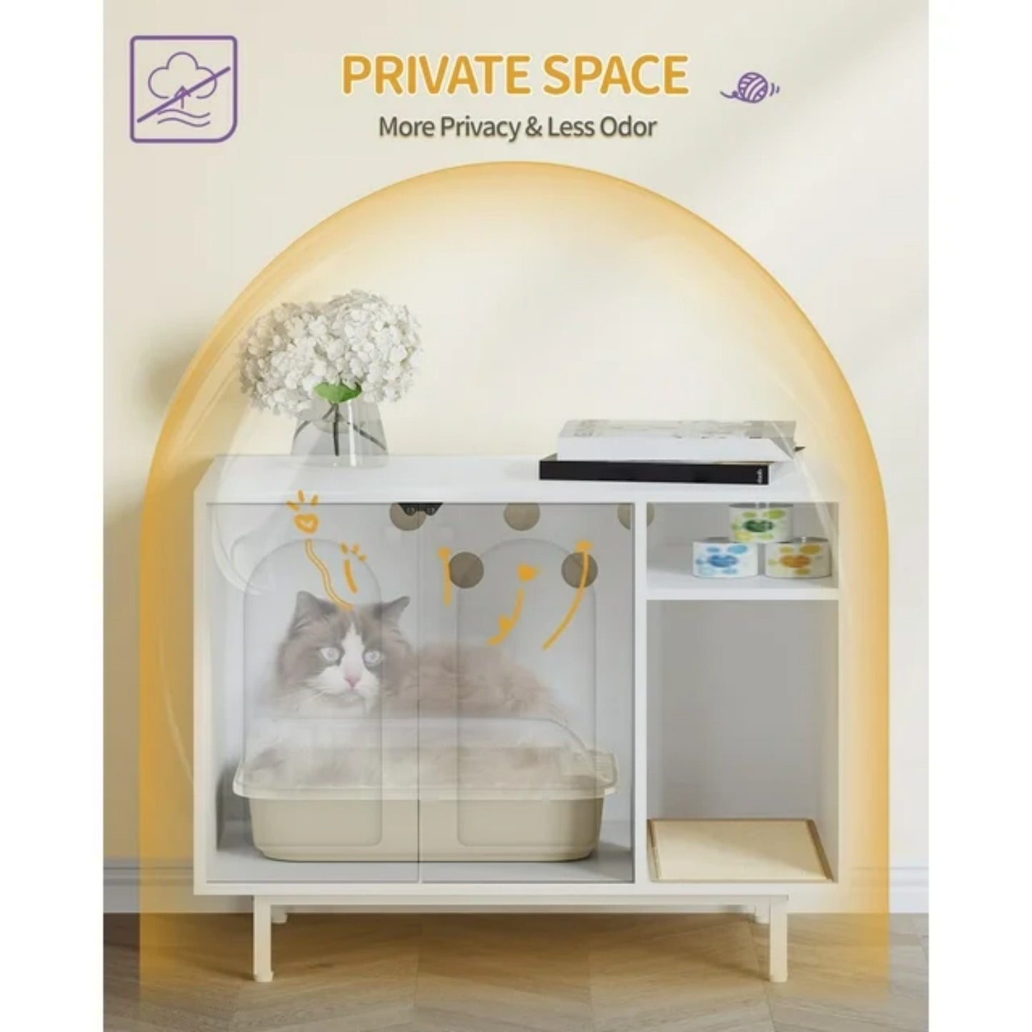 LunaLulinlk White cat litter box fence, modern cat litter box furniture, wooden pet house