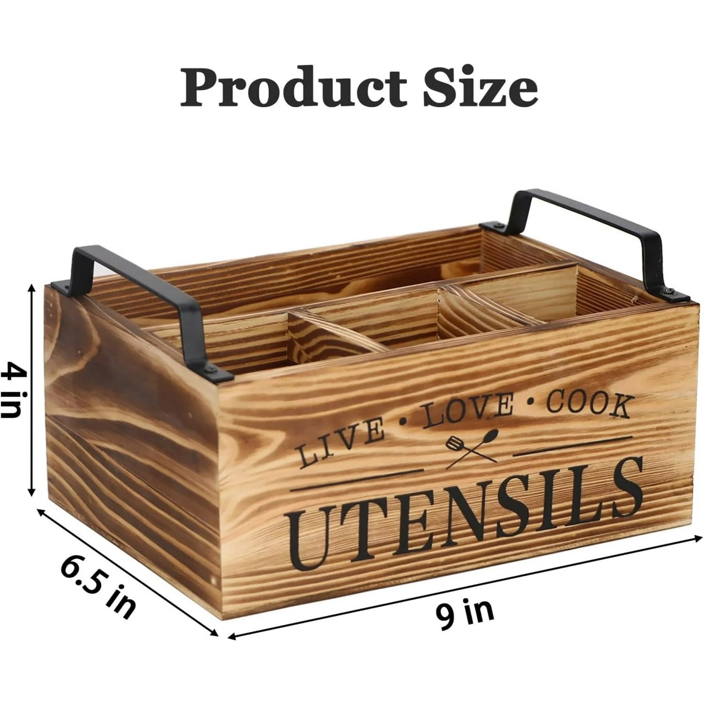 LunaLulinlk Wood Utensil Holder, Silverware Organizer with 4 Compartments for Kitchen Counter, Farmhouse Wood Flatware Utensil Organizer Storage