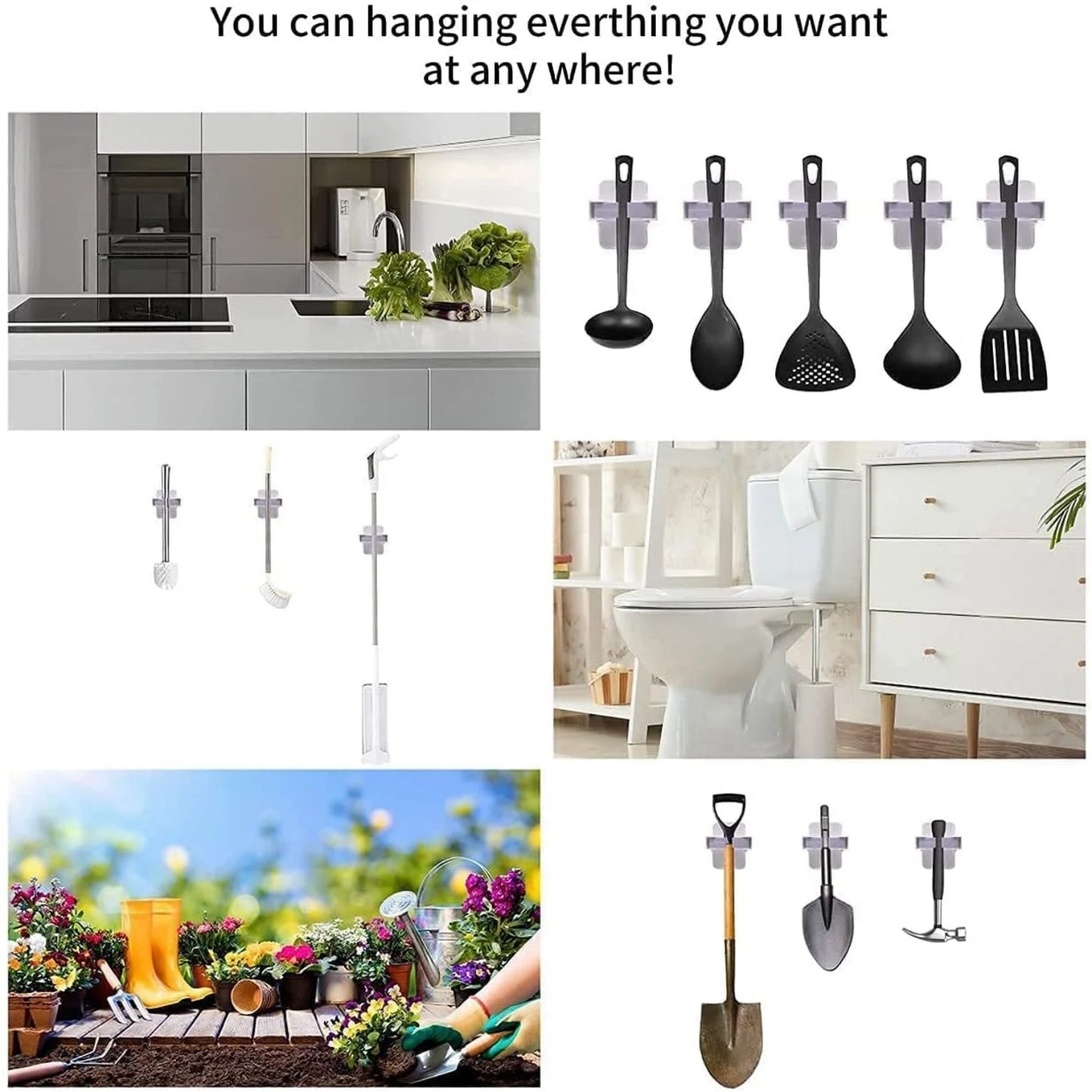LunaLulinlk Wall Mount Broom Gripper Mop Holders, Broom Hooks Mop Clips Self Adhesive No Drilling , Broom and Dustpan Hanger 4 PCS White