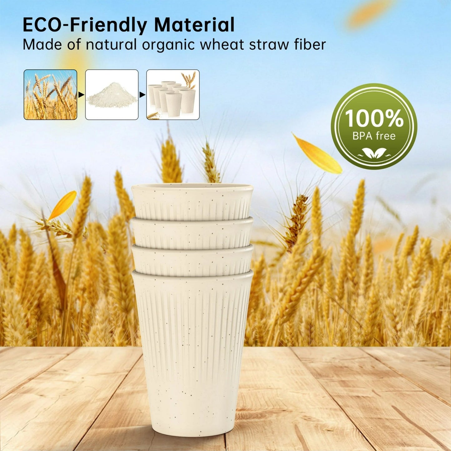 LunaLulinlk Wheat Straw Unbreakable Cups Set of 8, 12 OZ Drinking Glasses, Reusable Plastic Cups, Drinking Cups, Dishwasher Safe Water Glasses