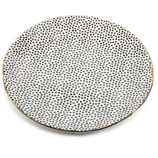 LunaLulinlk Stoneware Dinner Plate, Black & White, Dot Collection