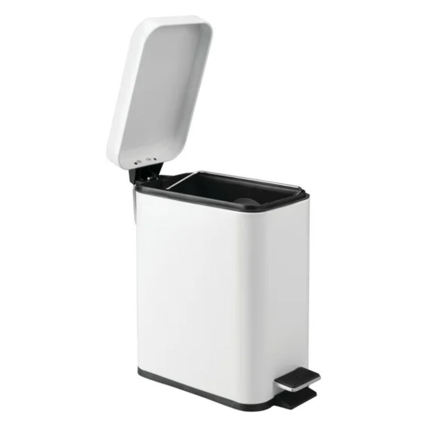 LunaLulinlk White Step-on Steel Wastebasket with Removable Bucket Insert for Bathroom, 5" x 8" x 11"