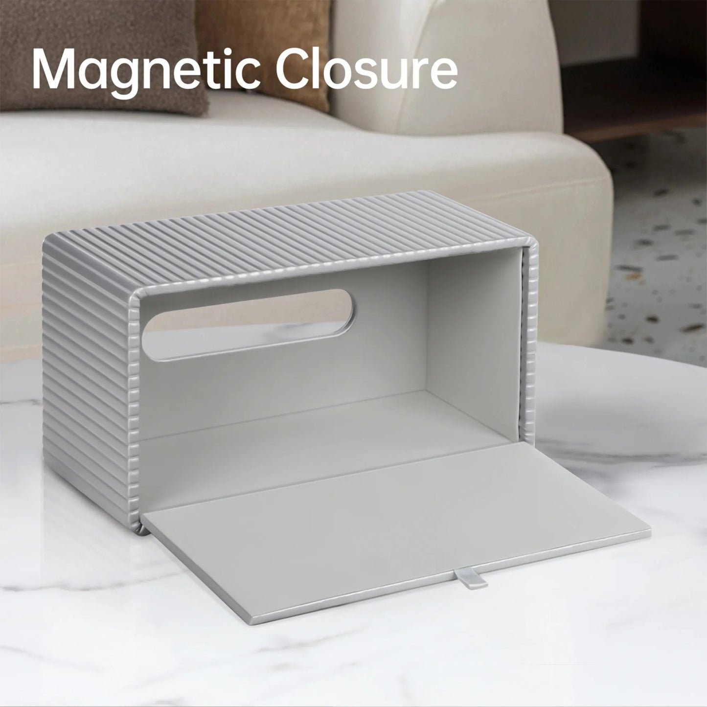LunaLulinlk Tissue Box Cover Stylish PU Leather Rectangular Tissue Box Holder with Magnetic Bottom Cover (Silver Grey)