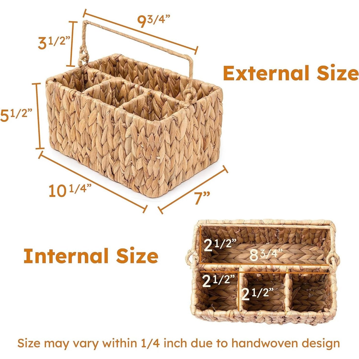 LunaLulinlk Wicker Flatware Organizer,Rectangular Basket Holder for Kitchen Table, Cabinet, Pantry - Utensil Caddy for Forks, Knives, Spoons