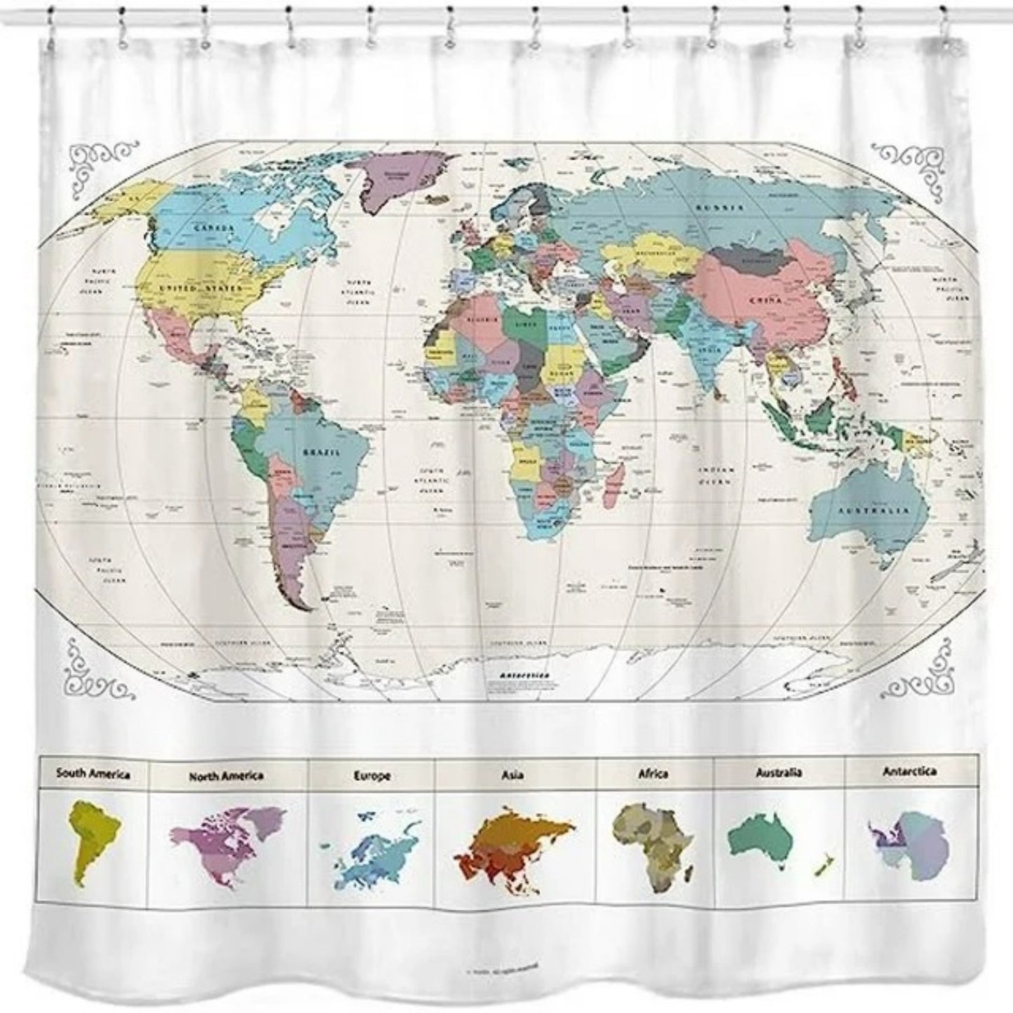 LunaLulinlk World Map Polyester Shower Curtains