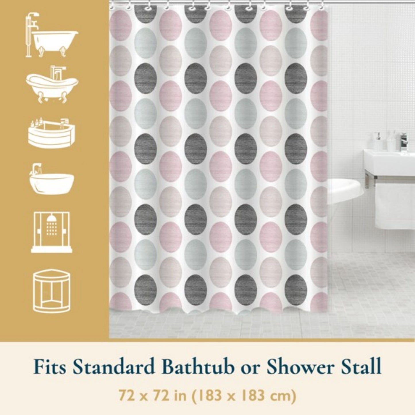 LunaLulinlk Weighted-Hem Fabric Bathroom Curtain, Water-Repellent
