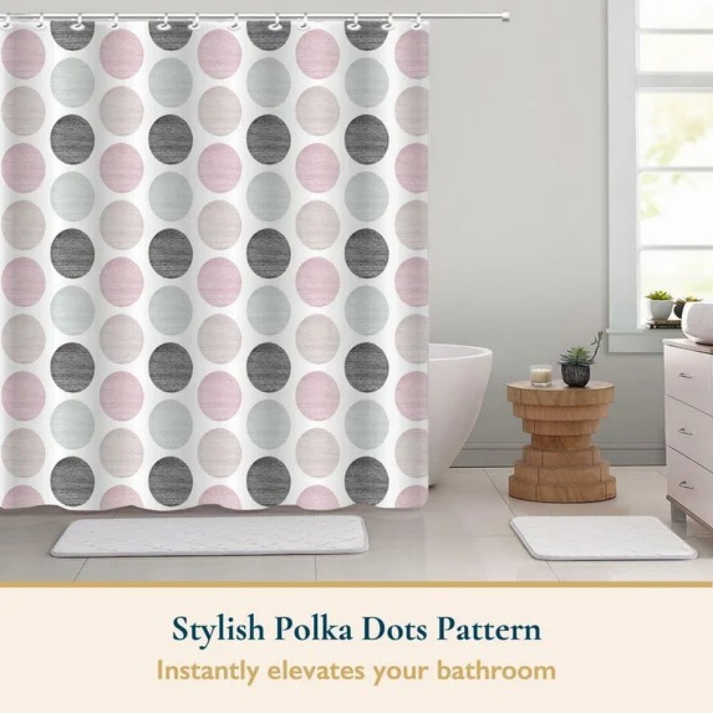 LunaLulinlk Weighted-Hem Fabric Bathroom Curtain, Water-Repellent