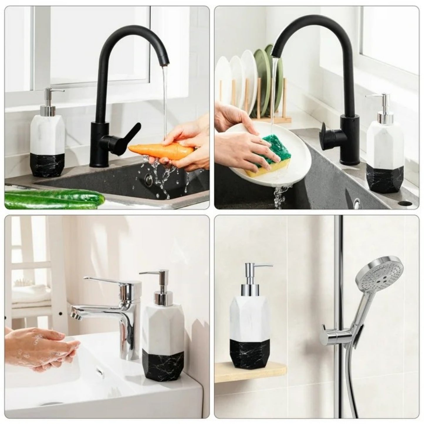 LunaLulinlk Siaomo Soap Dispenser with Pump, [8.45 oz] Resin with Marble Finish White and Black splice
