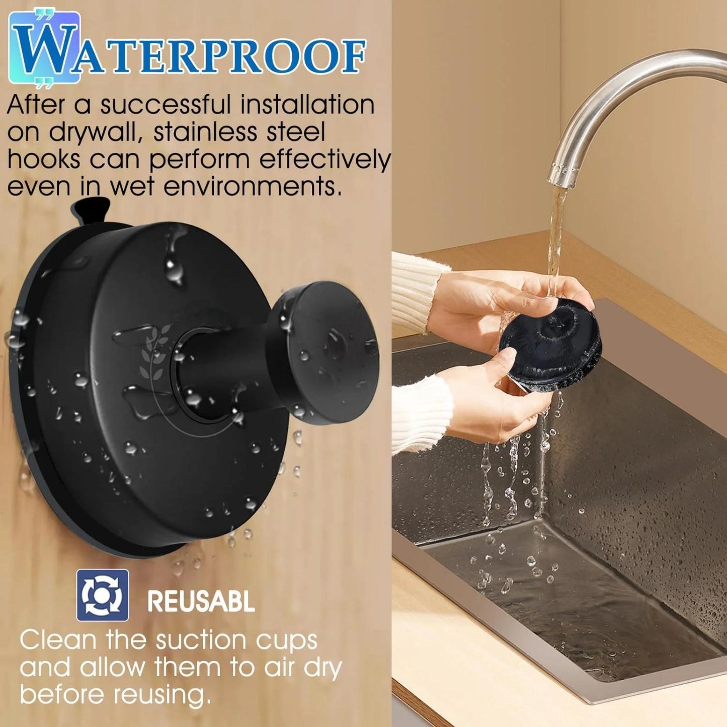 LunaLulinlk Vacuum Metal Suction Cup Hooks Stainless Steel Shower Holder Hanger for Bathroom(Black 2pcs)