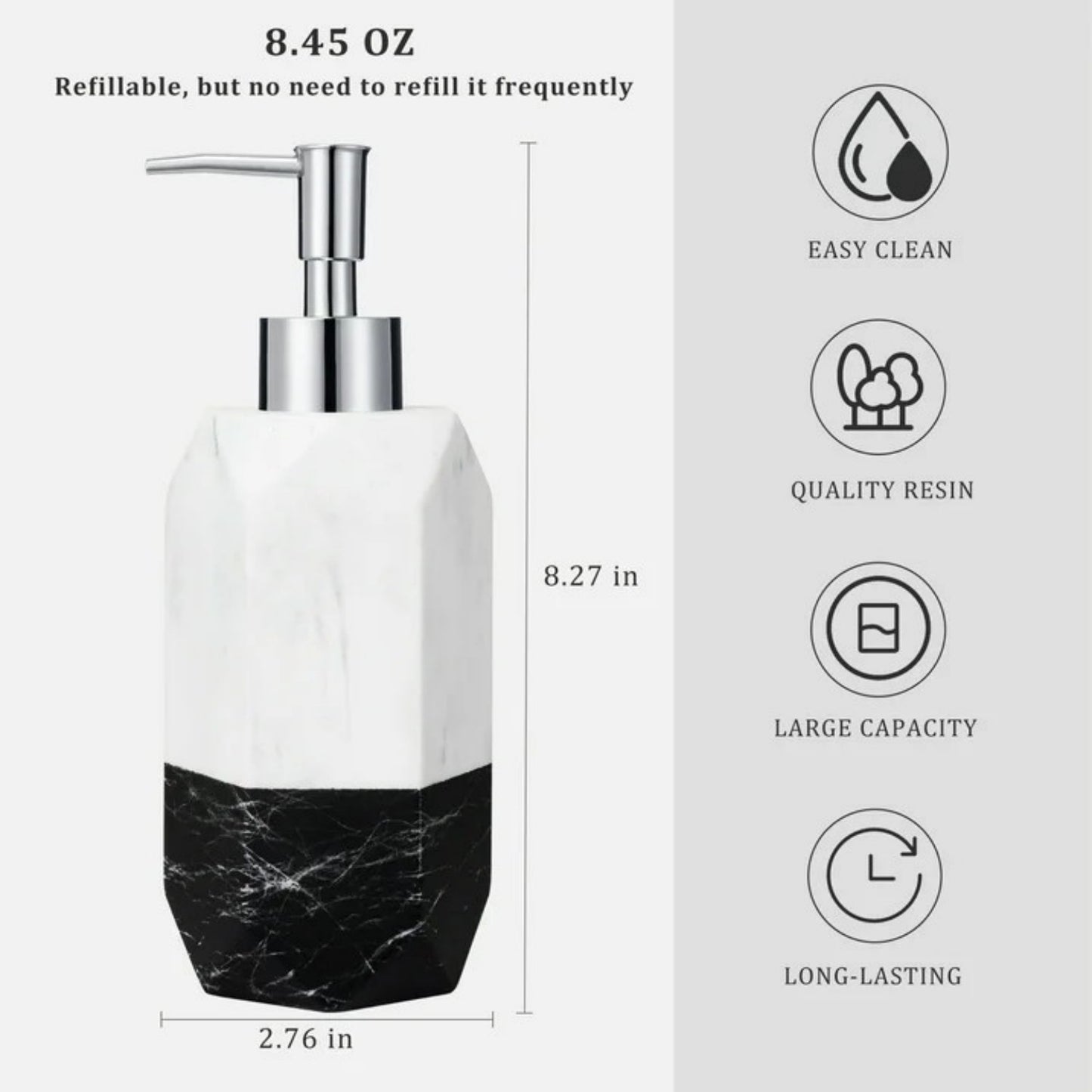 LunaLulinlk Siaomo Soap Dispenser with Pump, [8.45 oz] Resin with Marble Finish White and Black splice