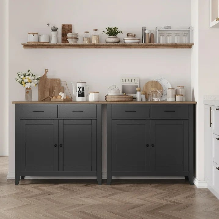 LunaLulinlk Storage Cabinet with 2 Drawers and 2 Doors, Wood Accent Cabinet for Living Room,Kitchen, Black
