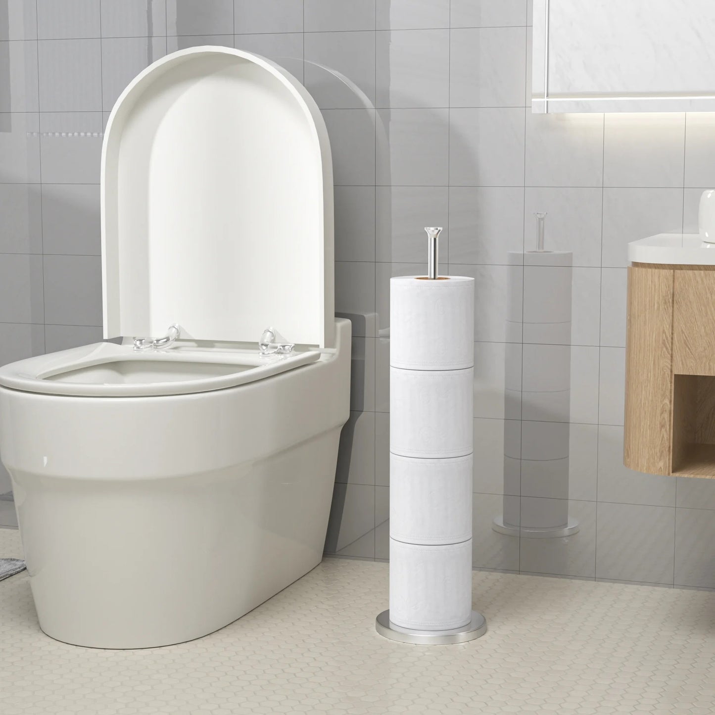 LunaLulinlk Toilet Roll Holder Stand(with Reserve Function), Free-Standing Toilet Paper Storage Holder