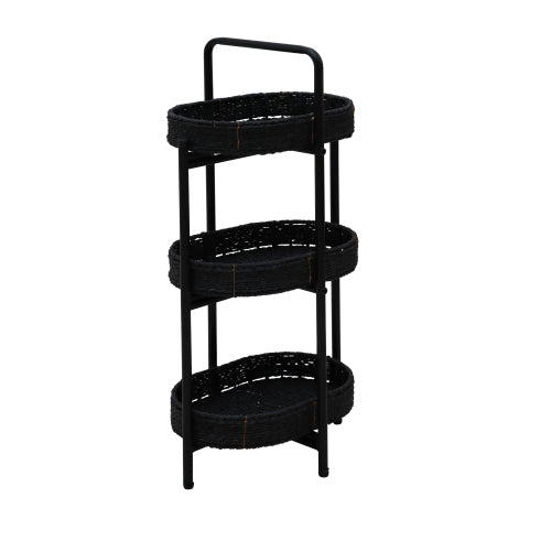 LunaLulinlk Small Handwoven Side Tables 3-Tier Oval Organizer Portable Storage Shelf for Kitchen, Living Room, Bedroom