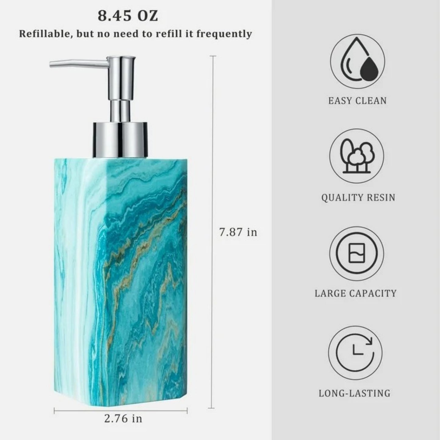 LunaLulinlk Soap Dispenser with Pump, [8.45 oz] Resin with Marble Finish, Hand Soap Dispenser Green Marble