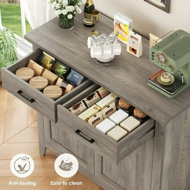 LunaLulinlk Storage Cabinet with 2 Drawers and 2 Doors, Wood Accent Cabinet for Living Room,Kitchen