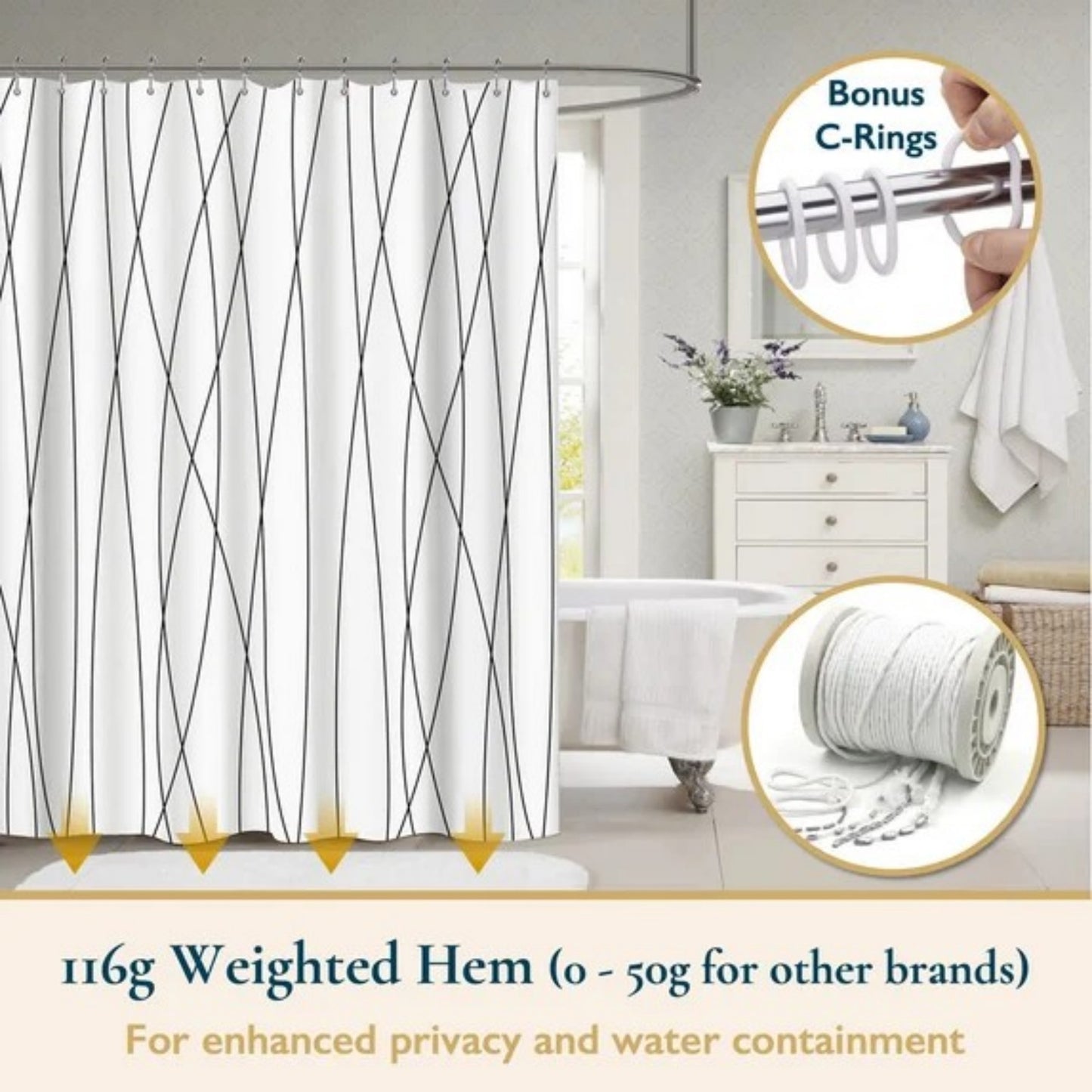 LunaLulinlk Weighted-Hem Fabric Bathroom Curtain