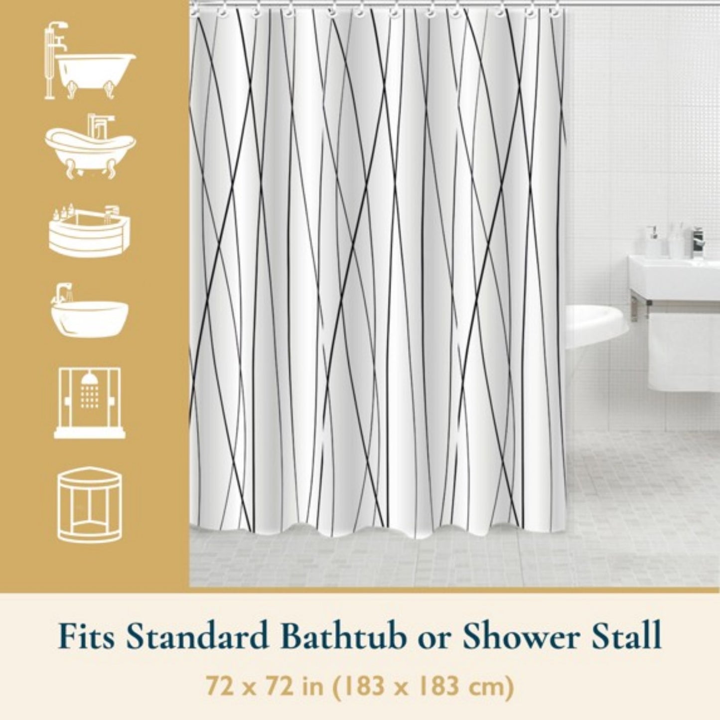 LunaLulinlk Weighted-Hem Fabric Bathroom Curtain