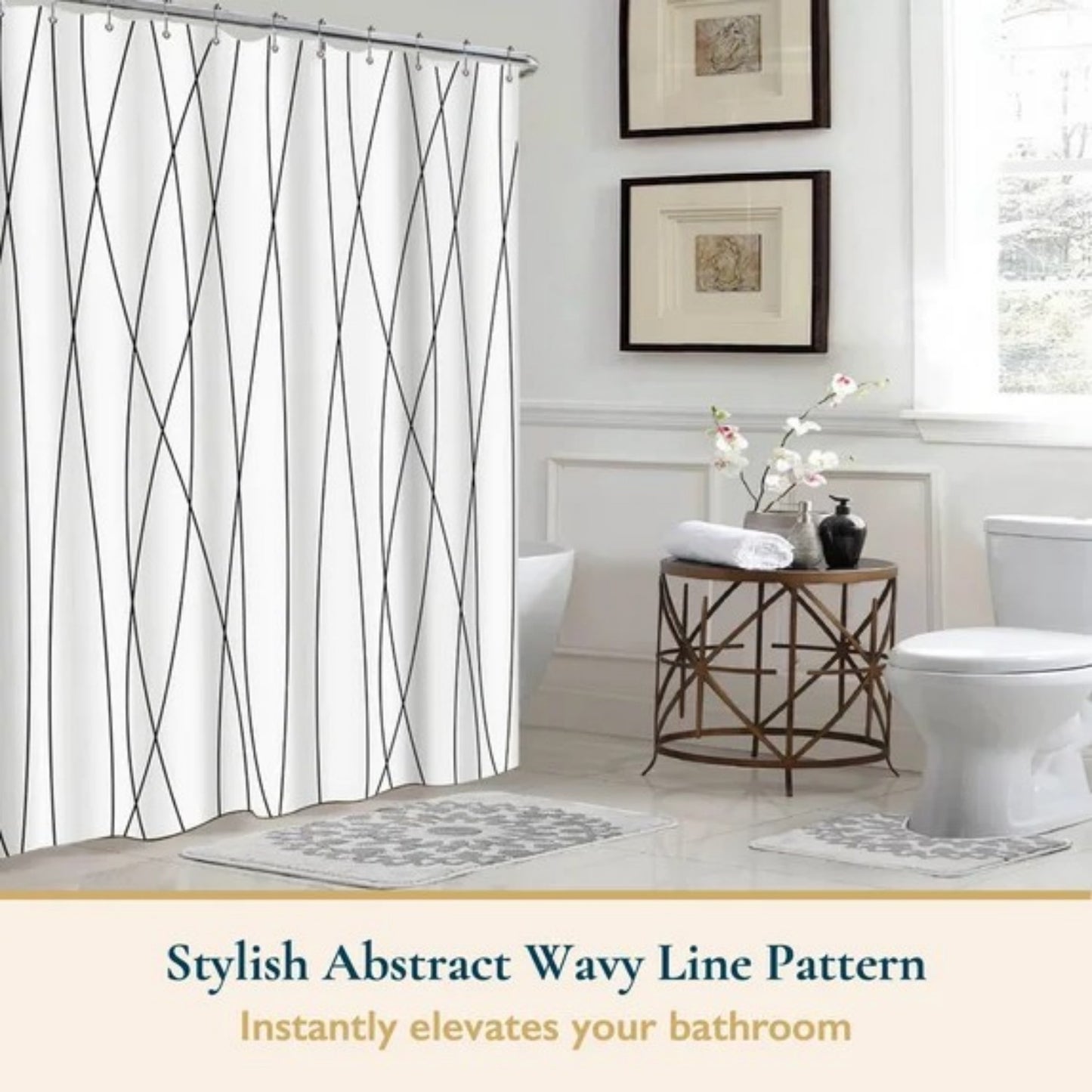 LunaLulinlk Weighted-Hem Fabric Bathroom Curtain