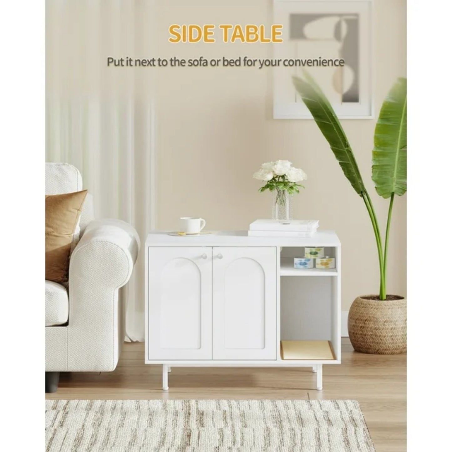 LunaLulinlk White cat litter box fence, modern cat litter box furniture, wooden pet house