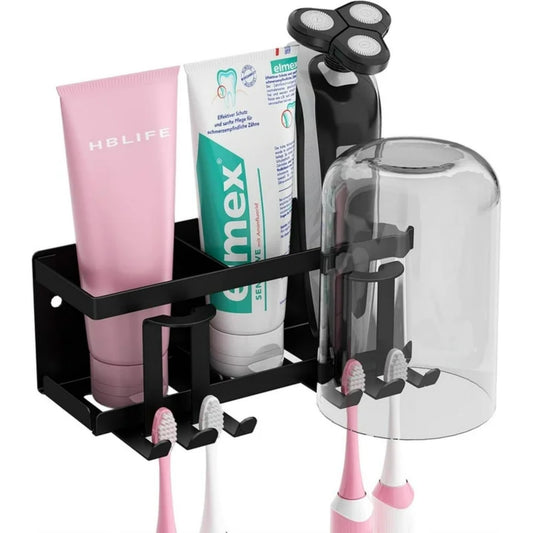 LunaLulinlk Toothbrush Holders for Bathrooms Toothbrush Holder Wall Mounted,2 Cups Toothbrush Holder Bathroom Organizer Accessories