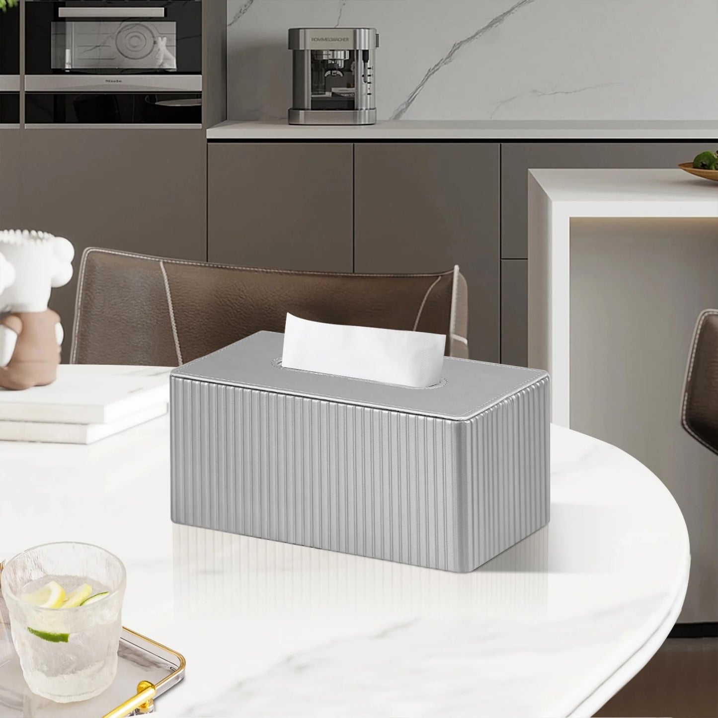 LunaLulinlk Tissue Box Cover Stylish PU Leather Rectangular Tissue Box Holder with Magnetic Bottom Cover (Silver Grey)