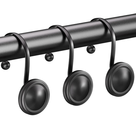 LunaLulinlk Set of 12, Shower Curtain Hooks, Shower Curtain Rings, Black Metal Shower Curtain Hooks Rust Proof, Decorative Shower Hooks
