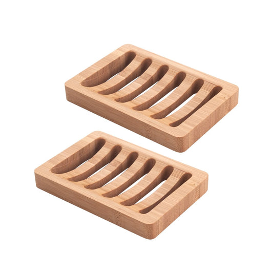 LunaLulinlk Soap Holder Soap Dish, Bamboo Soap Dish, 2 Pack Wood Soap Holder, Bar Soap Holder for Shower, Soap Tray Self Draining Natural Color