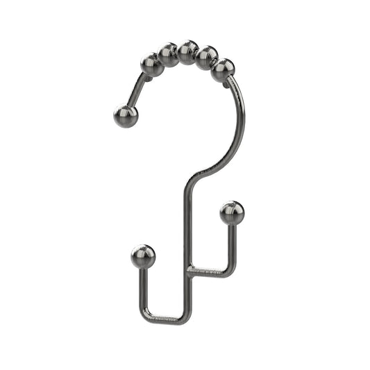 LunaLulinlk Satin Nickel Easy Glide Double Shower Hooks, Rustproof, 12 Count