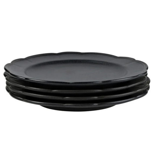 LunaLulinlk Scallops Set of 4 Stoneware Dinner Plates Black