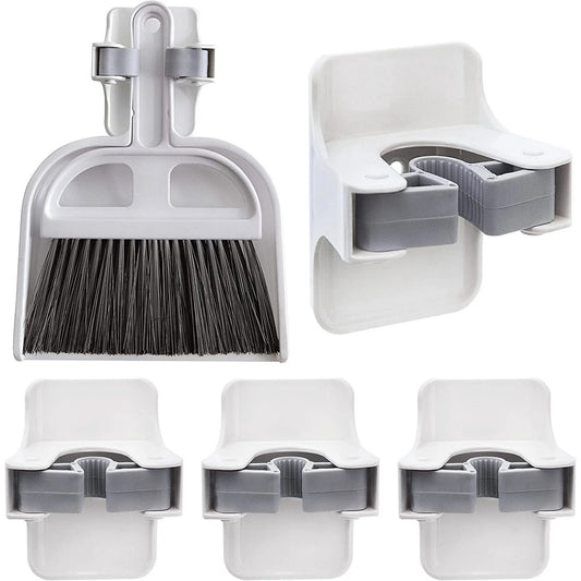 LunaLulinlk Wall Mount Broom Gripper Mop Holders, Broom Hooks Mop Clips Self Adhesive No Drilling , Broom and Dustpan Hanger 4 PCS White