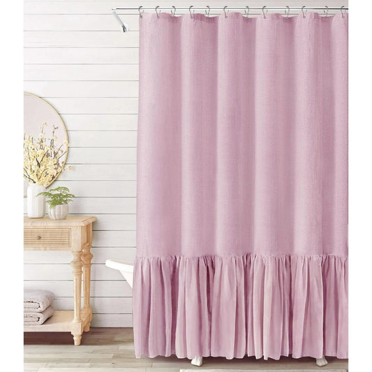 LunaLulinlk Shower Curtain with A Ruffle Hem Pink Boho Linen Shower Curtain