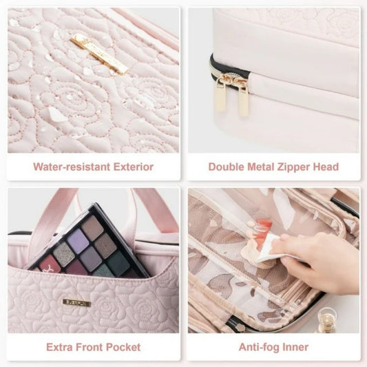 LunaLulinlk Travel Makeup Bag for Women Hanging Toiletry Bag Cosmetic Bag Organizer Accessories Kit Pink