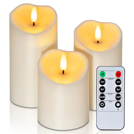 LunaLulinlk Waterproof Outdoor Candles,Flickering Flameless Candles Battery Operated LED Candles Ivory Plastic, D3 x H4 5" 6", Set of 3