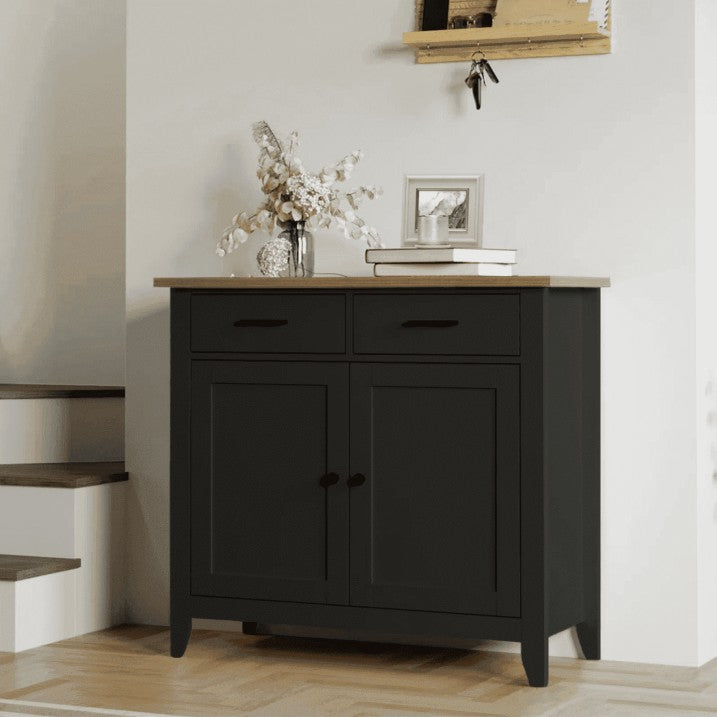 LunaLulinlk Storage Cabinet with 2 Drawers and 2 Doors, Wood Accent Cabinet for Living Room,Kitchen, Black