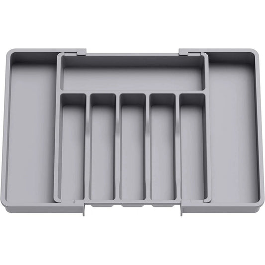 LunaLulinlk Silverware Drawer Organizer, Expandable Utensil Tray for Kitchen, Adjustable Flatware Grey