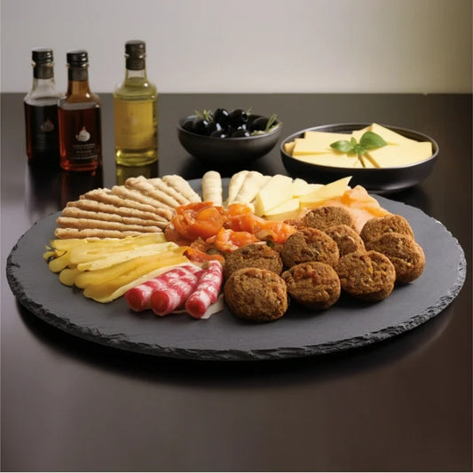 LunaLulinlk Slate Lazy Susan Serving Platter - 13" (33cm) Rotating Turntable Tray Board - Rotating Server