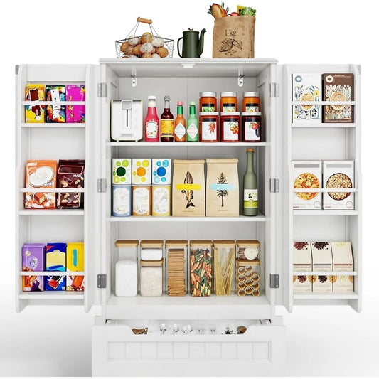 LunaLulinlk Small Kitchen Pantry Storage Cabinets with Doors and Shelves, 41'' Kitchen Pantry with Drawers for Dining Room and Living Room, White